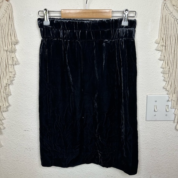 J crew midnight blue velvet velour pull on elastic waist midi skirt XS pockets - Picture 1 of 5